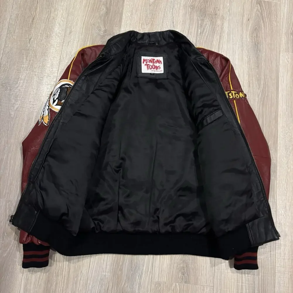 Vintage Washington Redskins The Flintstones Leather Jacket XL 90s Montana Toons